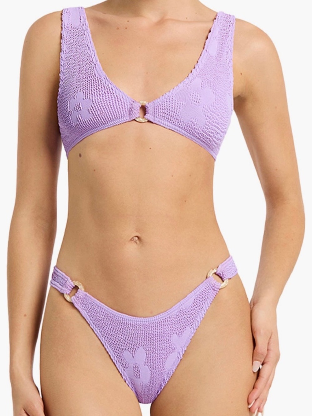 NWT BOND-EYE - Ring Scout Bikini Top + Ring Scene Bikini Bottom, Lavender Floral